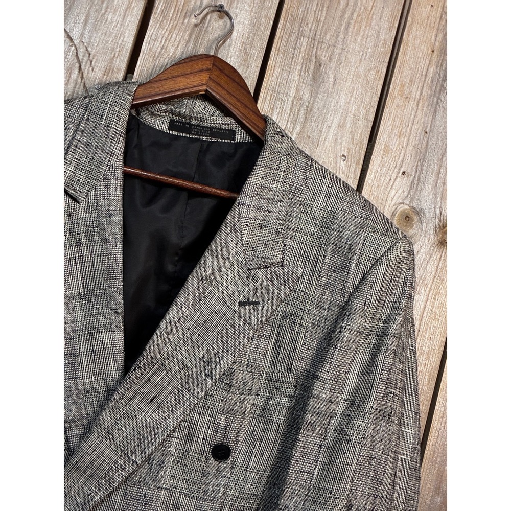 Jones New York 100% Silk Double Breasted Blazer Grey Black Vintage 16 / 43R